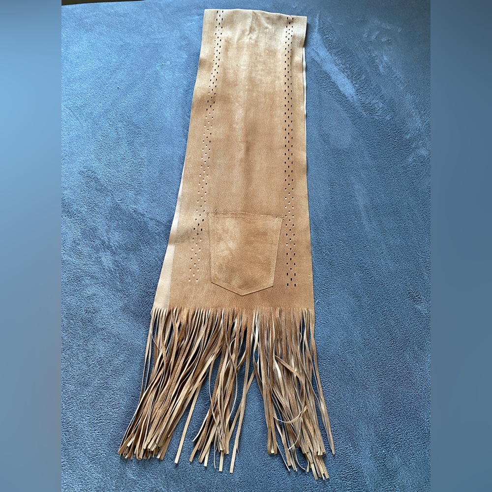 Faux Suede Camel scarf , Open Cut with Bottom Hippie Fringe